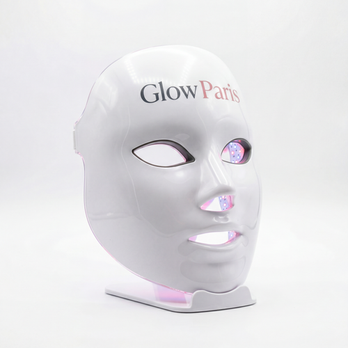 Masque LED GlowParis — Vue 3/4 LEDs actives